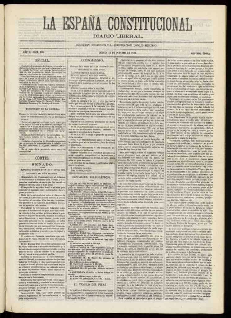 Miniatura de La España Constitucional : diario liberal del jueves 17 de octubre de 1872. Número 388