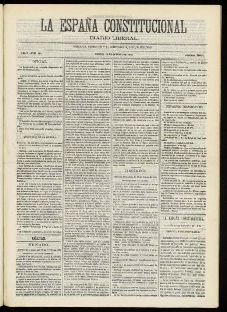 Miniatura de La España Constitucional : diario liberal del viernes 18 de octubre de 1872. Número 389