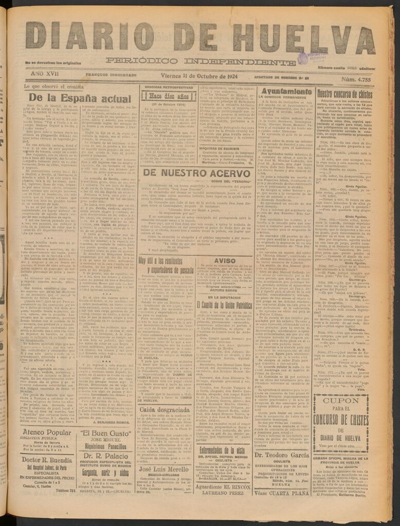 Miniatura de Diario de Huelva : periódico independiente del 31 de octubre de 1924