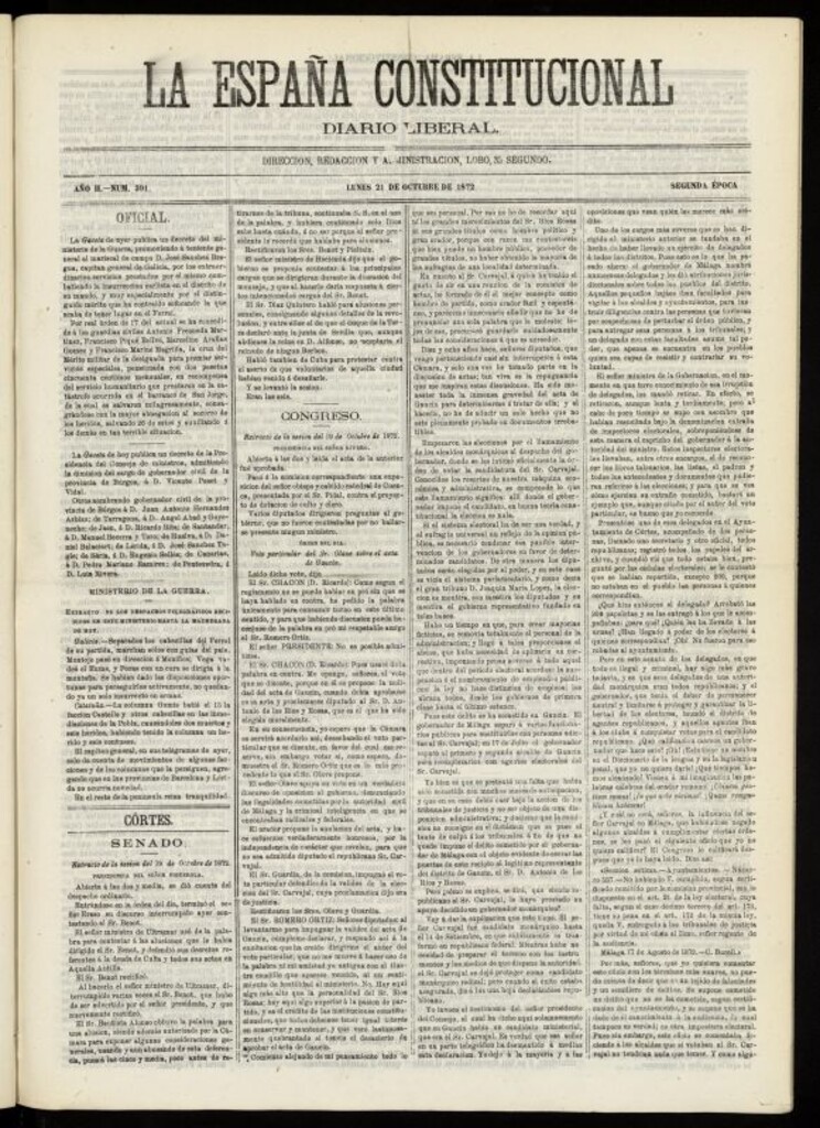 Miniatura de La España Constitucional : diario liberal del lunes 21 de octubre de 1872. Número 391