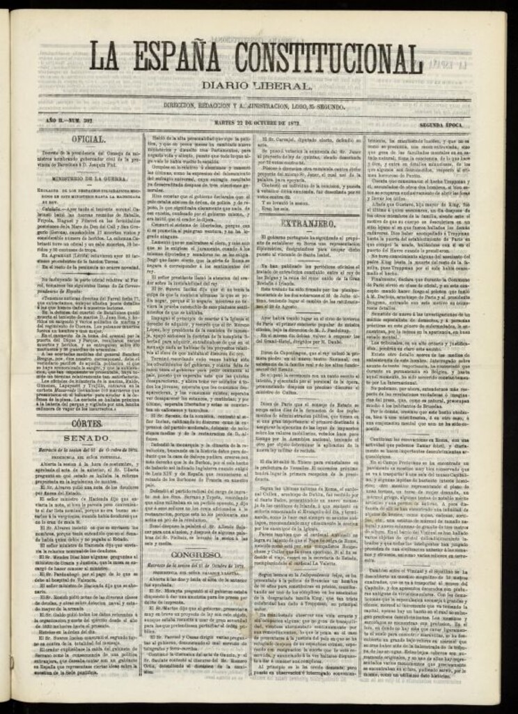 Miniatura de La España Constitucional : diario liberal del martes 22 de octubre de 1872. Número 392