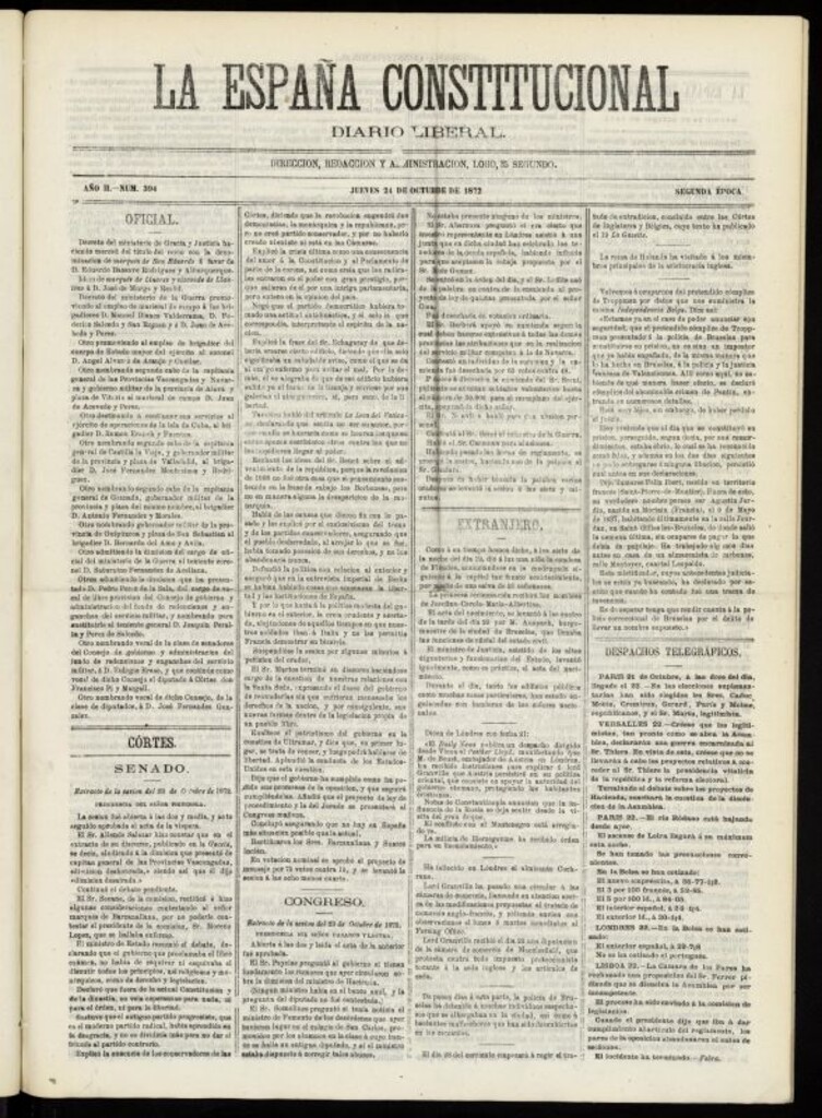 Miniatura de La España Constitucional : diario liberal del jueves 24 de octubre de 1872. Número 394