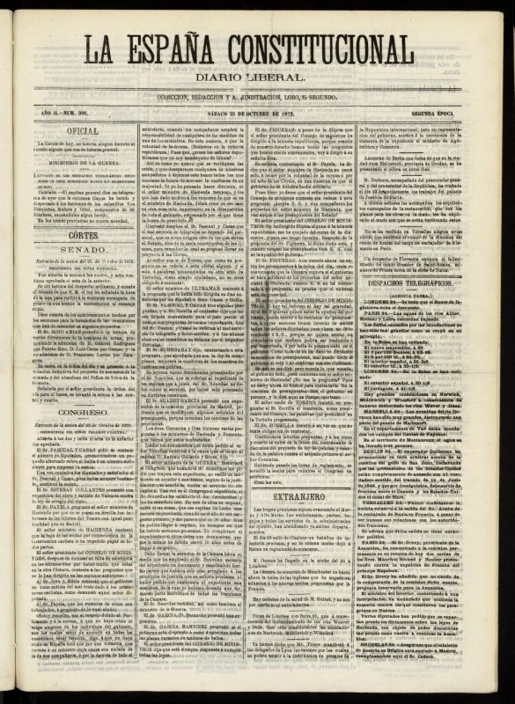 Miniatura de La España Constitucional : diario liberal del lunes 28 de octubre de 1872. Número 397