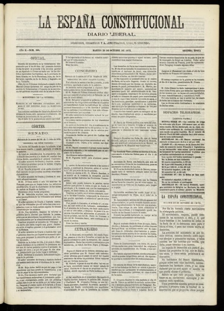 Miniatura de La España Constitucional : diario liberal del martes 29 de octubre de 1872. Número 398