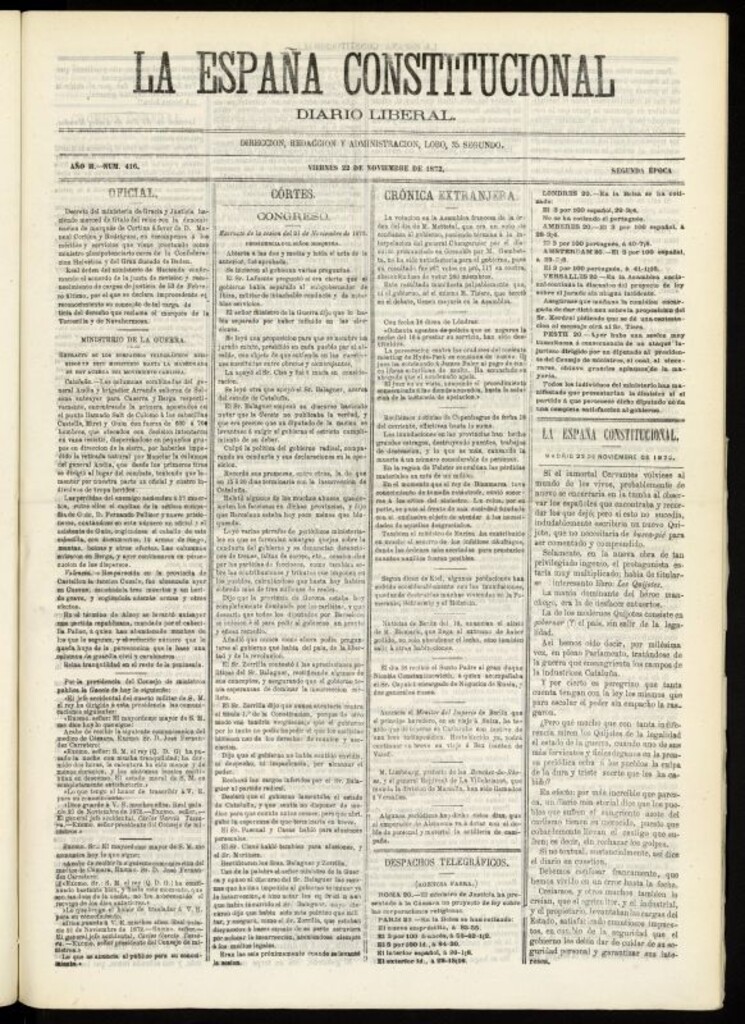 Miniatura de La España Constitucional : diario liberal del viernes 22 de noviembre de 1872. Número 416