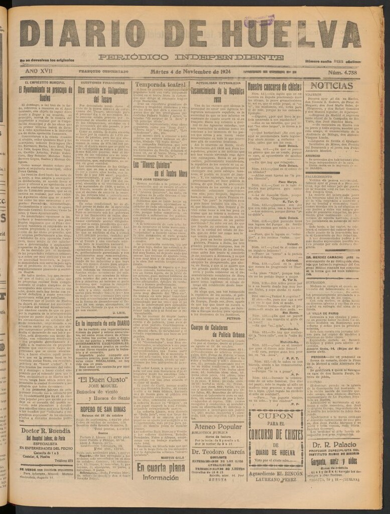 Miniatura de Diario de Huelva : periódico independiente del 4 de noviembre de 1924
