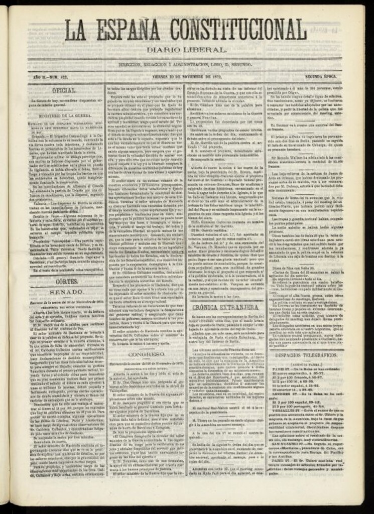 Miniatura de La España Constitucional : diario liberal del viernes 29 de noviembre de 1872. Número 422