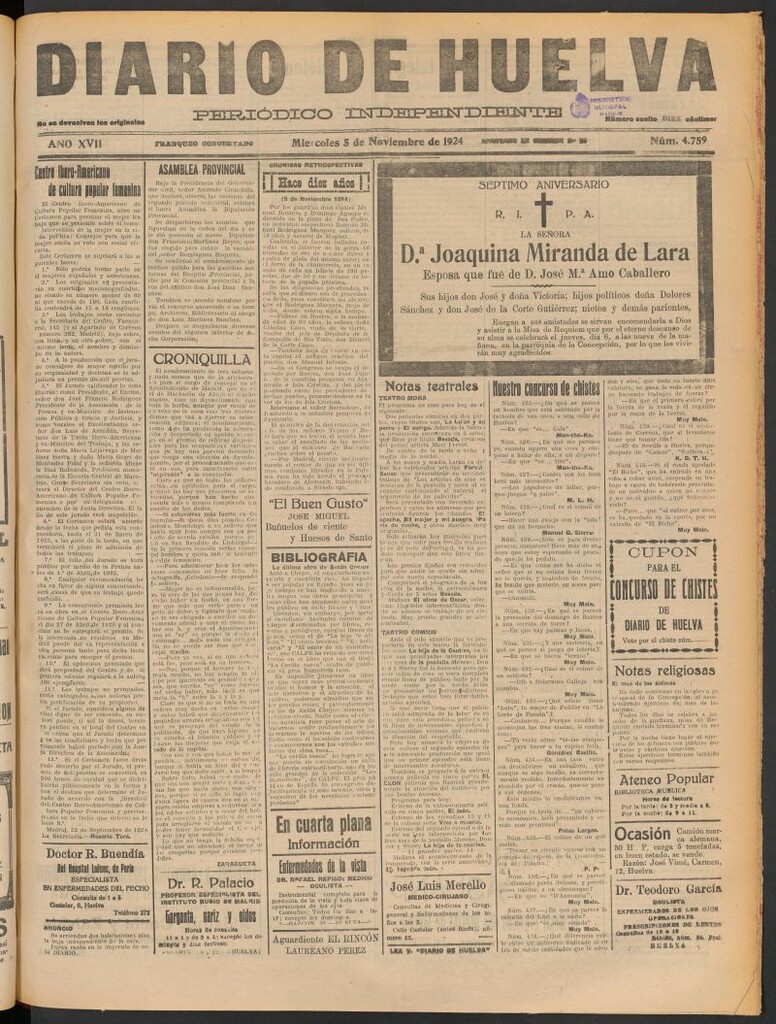 Miniatura de Diario de Huelva : periódico independiente del 5 de noviembre de 1924