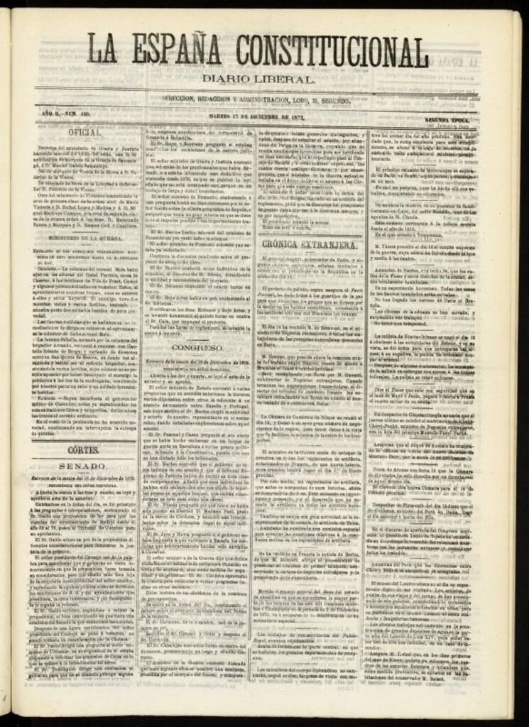 Miniatura de La España Constitucional : diario liberal del martes 17 de diciembre de 1872. Número 436