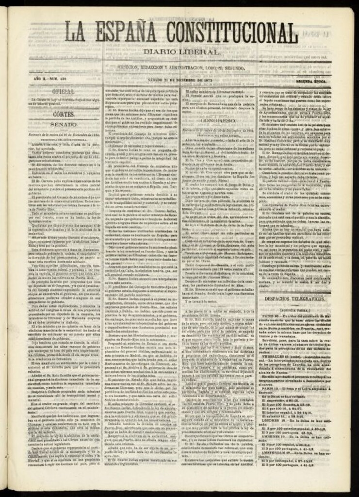 Miniatura de La España Constitucional : diario liberal del sábado 21 de diciembre de 1872. Número 440