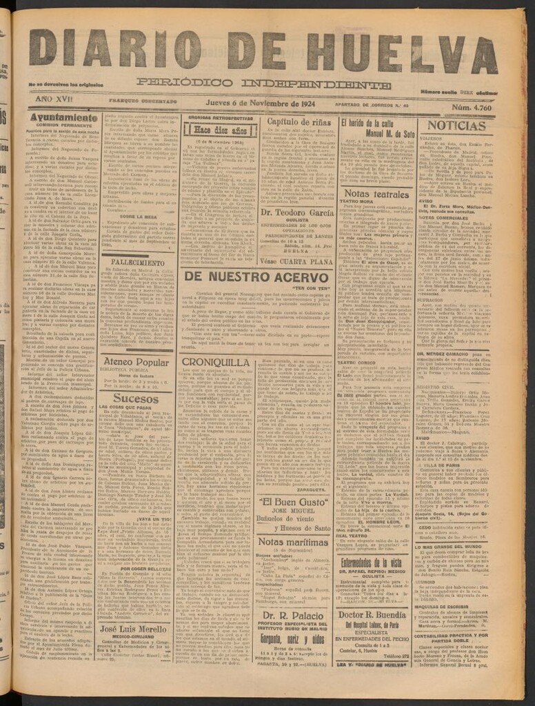 Miniatura de Diario de Huelva : periódico independiente del 6 de noviembre de 1924