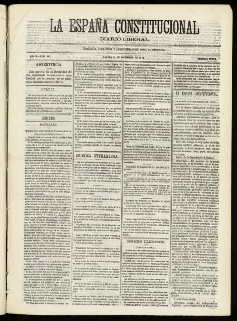 Miniatura de La España Constitucional : diario liberal del martes 24 de diciembre de 1872. Número 442
