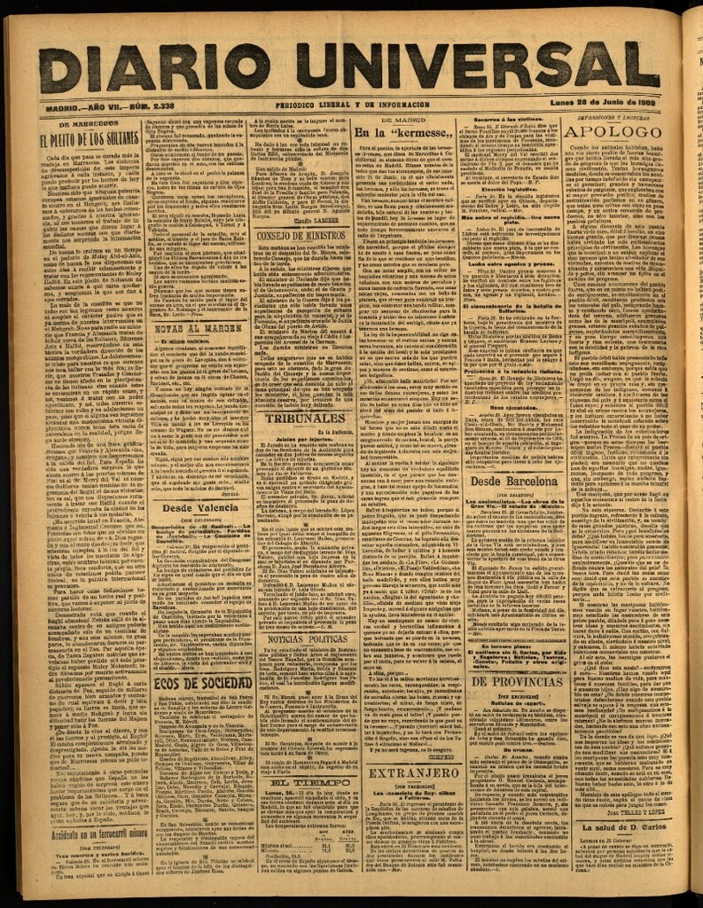 Miniatura de Diario Universal del 28 de junio de 1909