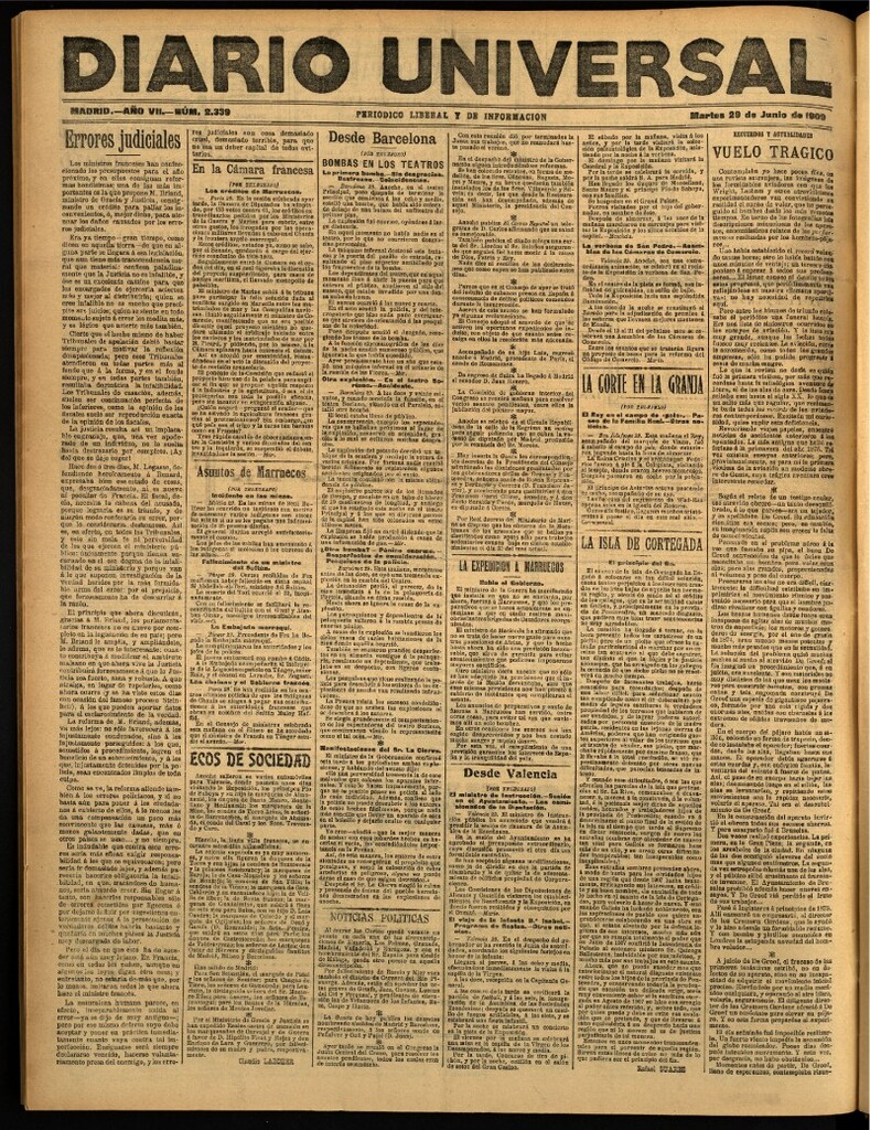 Miniatura de Diario Universal del 29 de junio de 1909