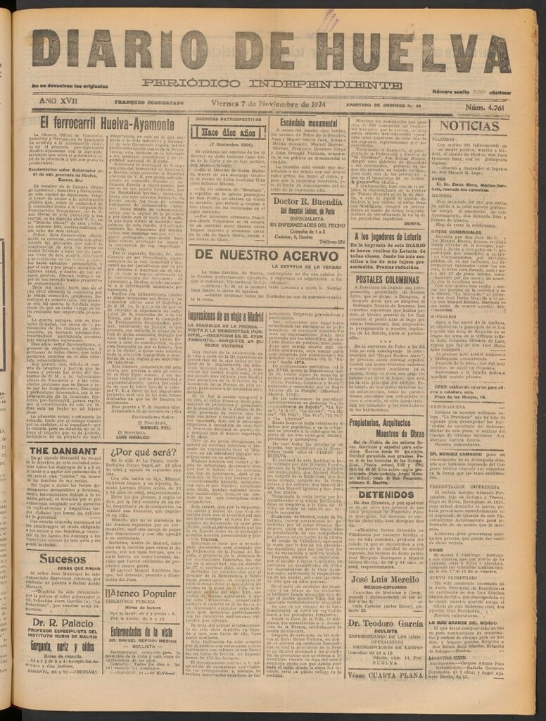 Miniatura de Diario de Huelva : periódico independiente del 7 de noviembre de 1924