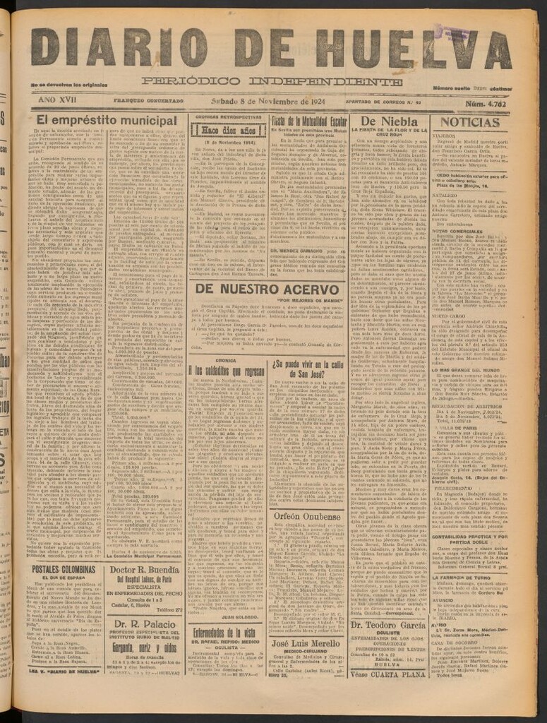 Miniatura de Diario de Huelva : periódico independiente del 8 de noviembre de 1924
