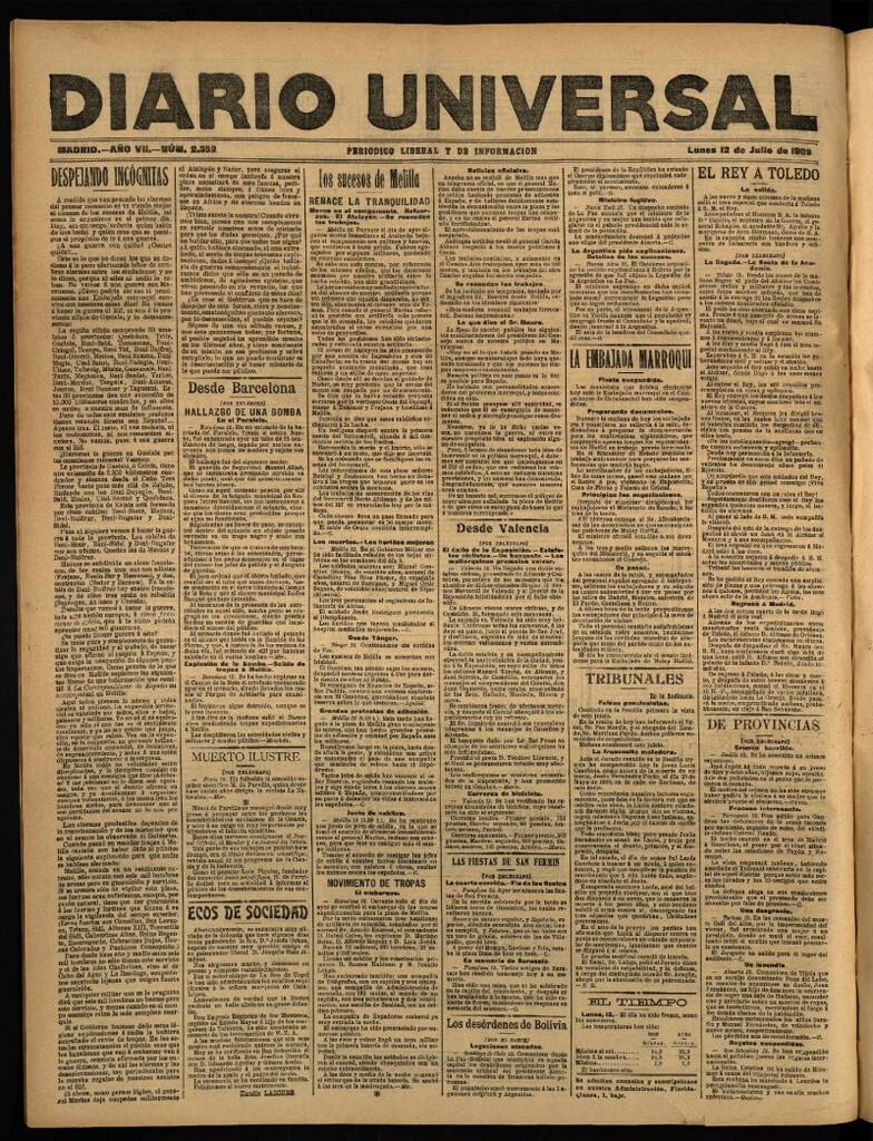 Miniatura de Diario Universal del 12 de julio de 1909