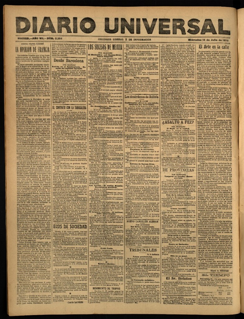 Miniatura de Diario Universal del 14 de julio de 1909
