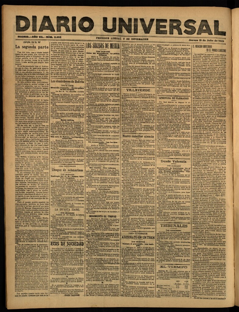 Miniatura de Diario Universal del 15 de julio de 1909