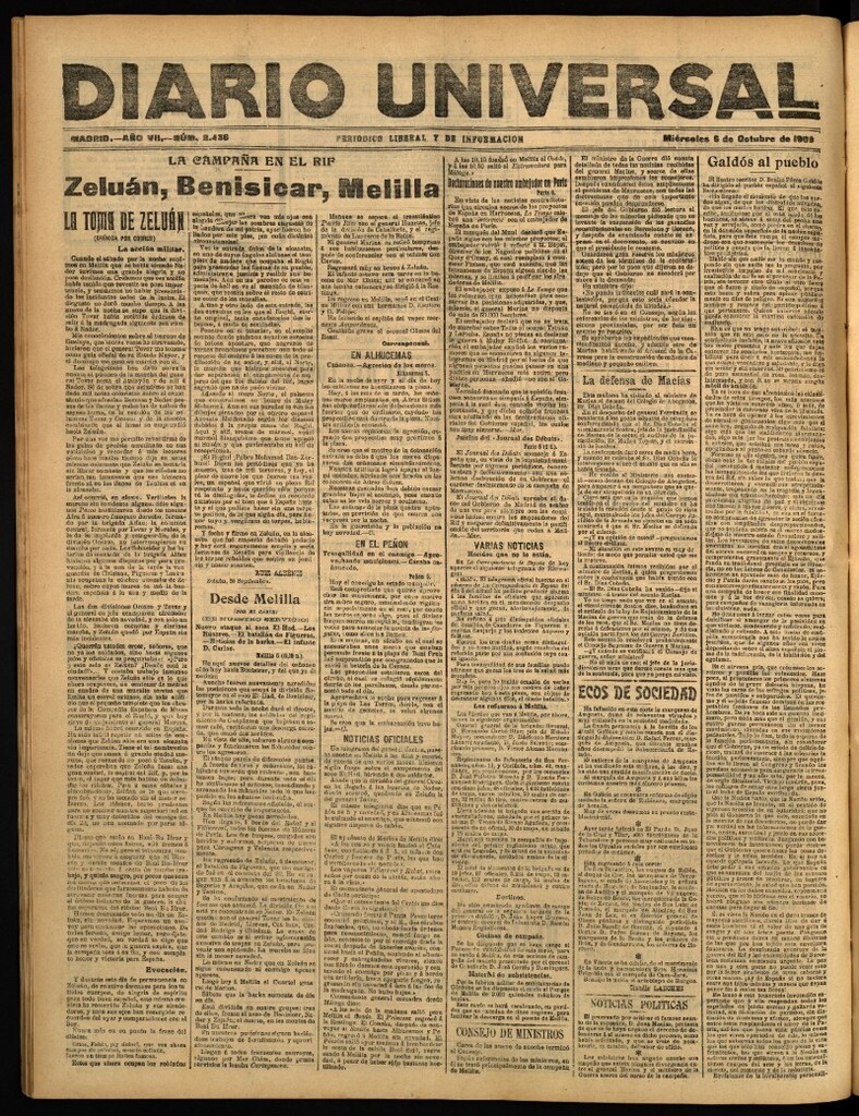 Miniatura de Diario Universal del 6 de octubre de 1909
