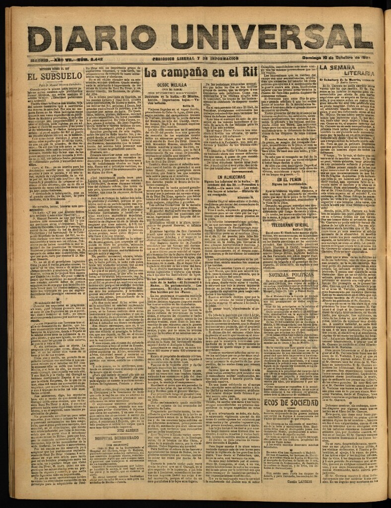 Miniatura de Diario Universal del 10 de octubre de 1909