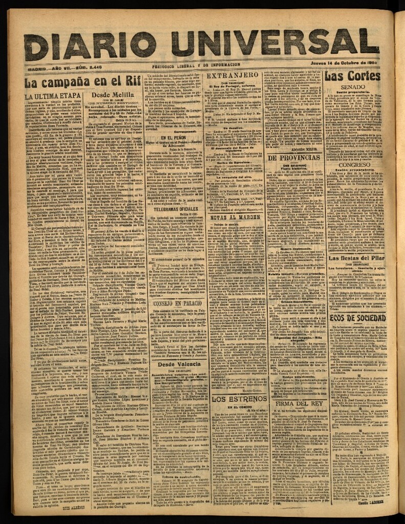 Miniatura de Diario Universal del 14 de octubre de 1909