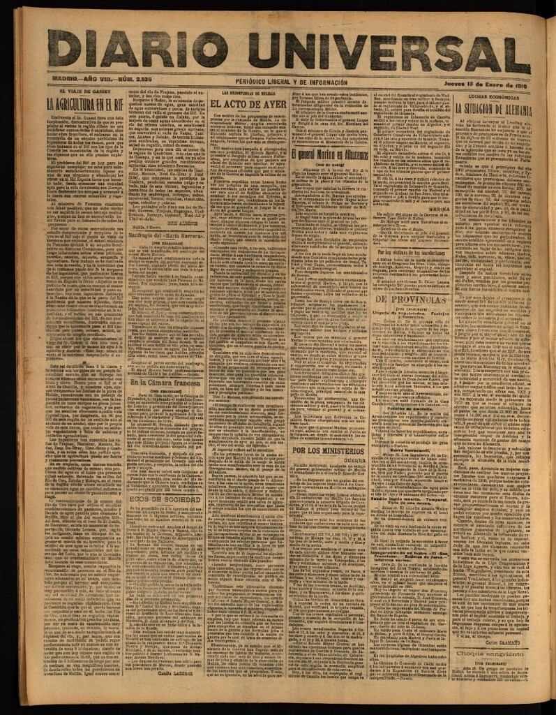 Miniatura de Diario Universal del 13 de enero de 1910