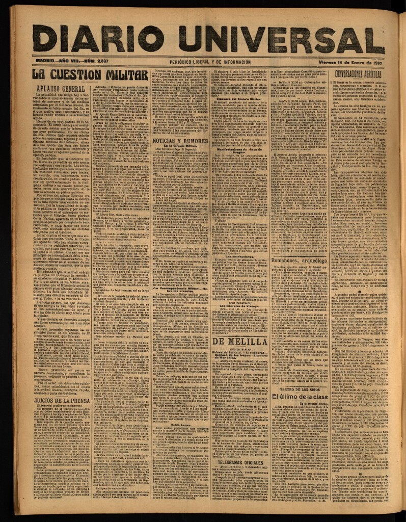 Miniatura de Diario Universal del 14 de enero de 1910