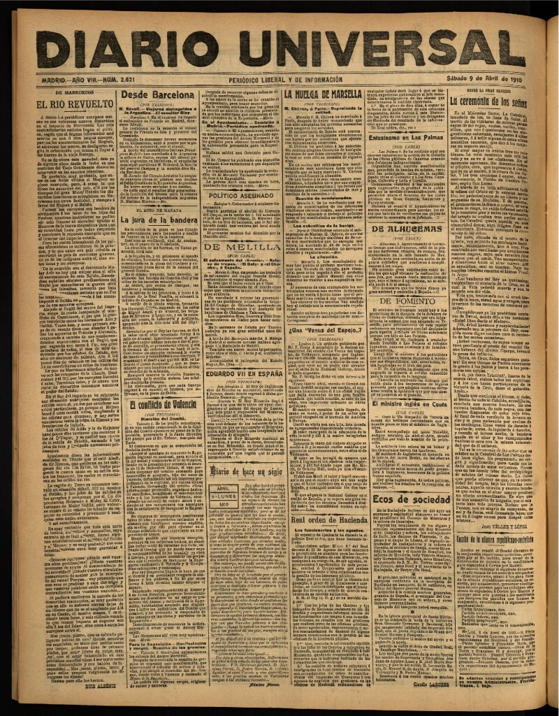 Miniatura de Diario Universal del 9 de abril de 1910