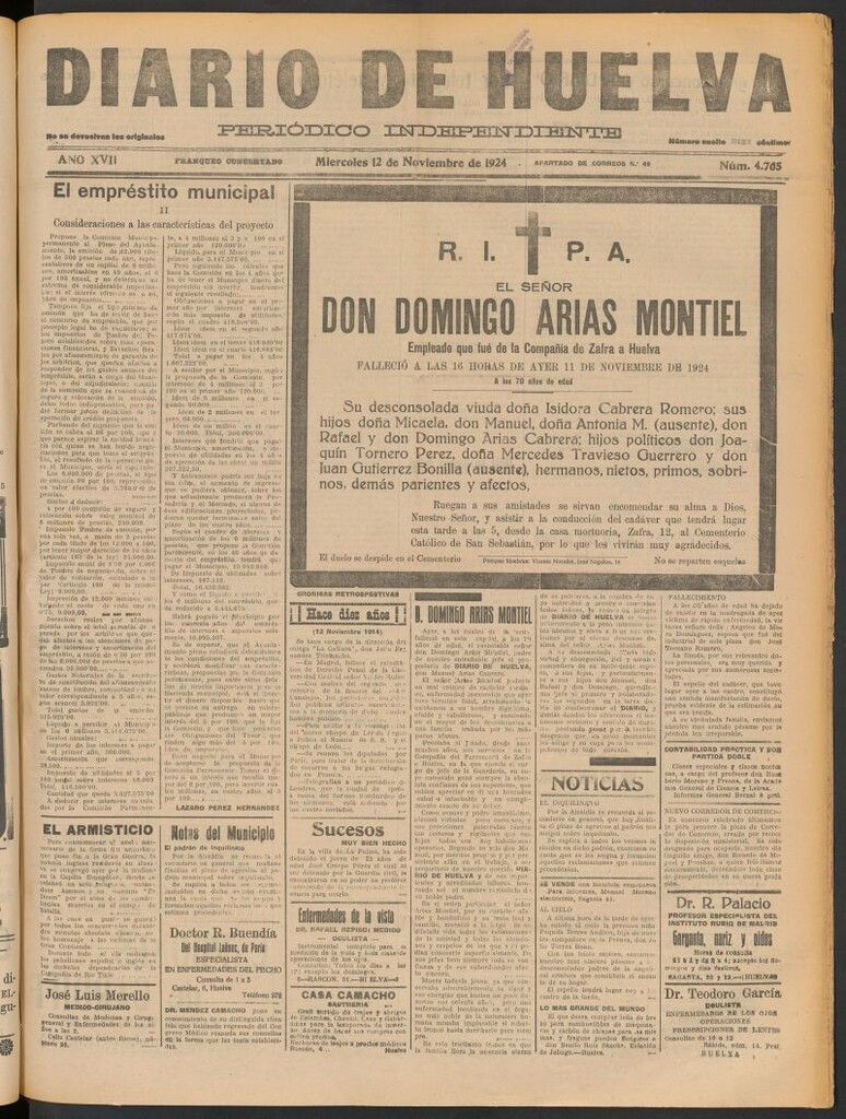 Miniatura de Diario de Huelva : periódico independiente del 12 de noviembre de 1924