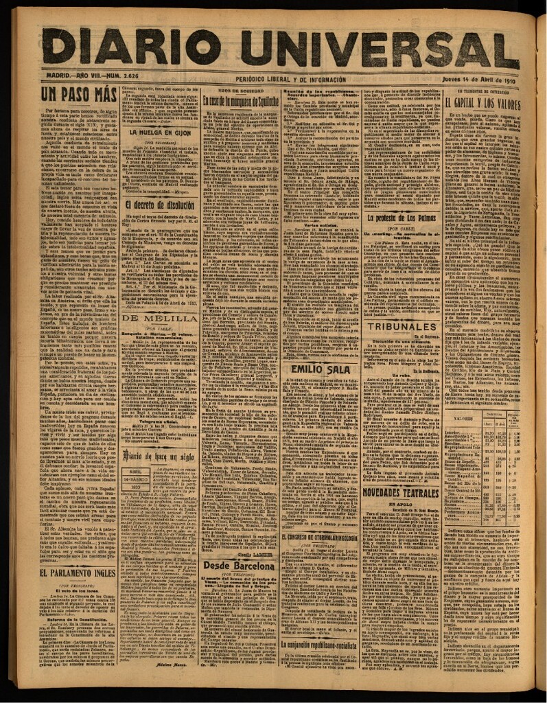 Miniatura de Diario Universal del 14 de abril de 1910