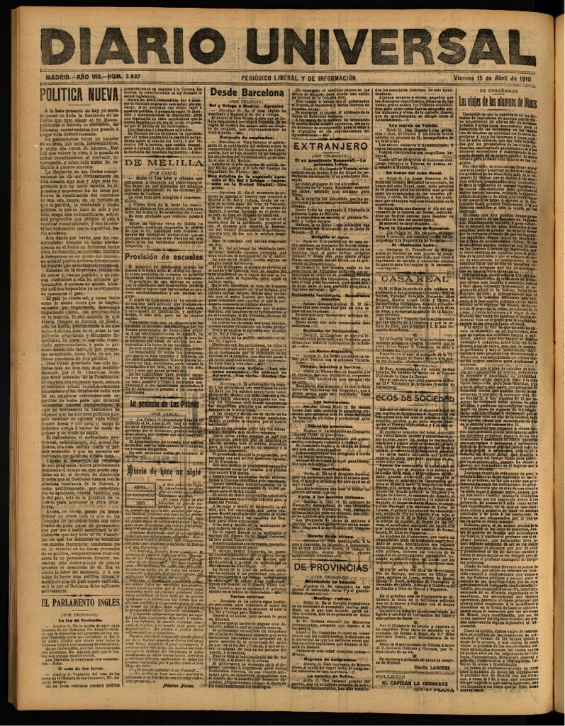 Miniatura de Diario Universal del 15 de abril de 1910