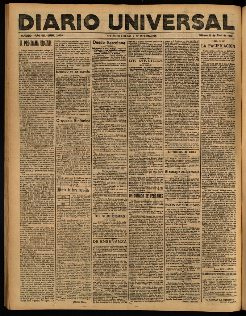 Miniatura de Diario Universal del 16 de abril de 1910