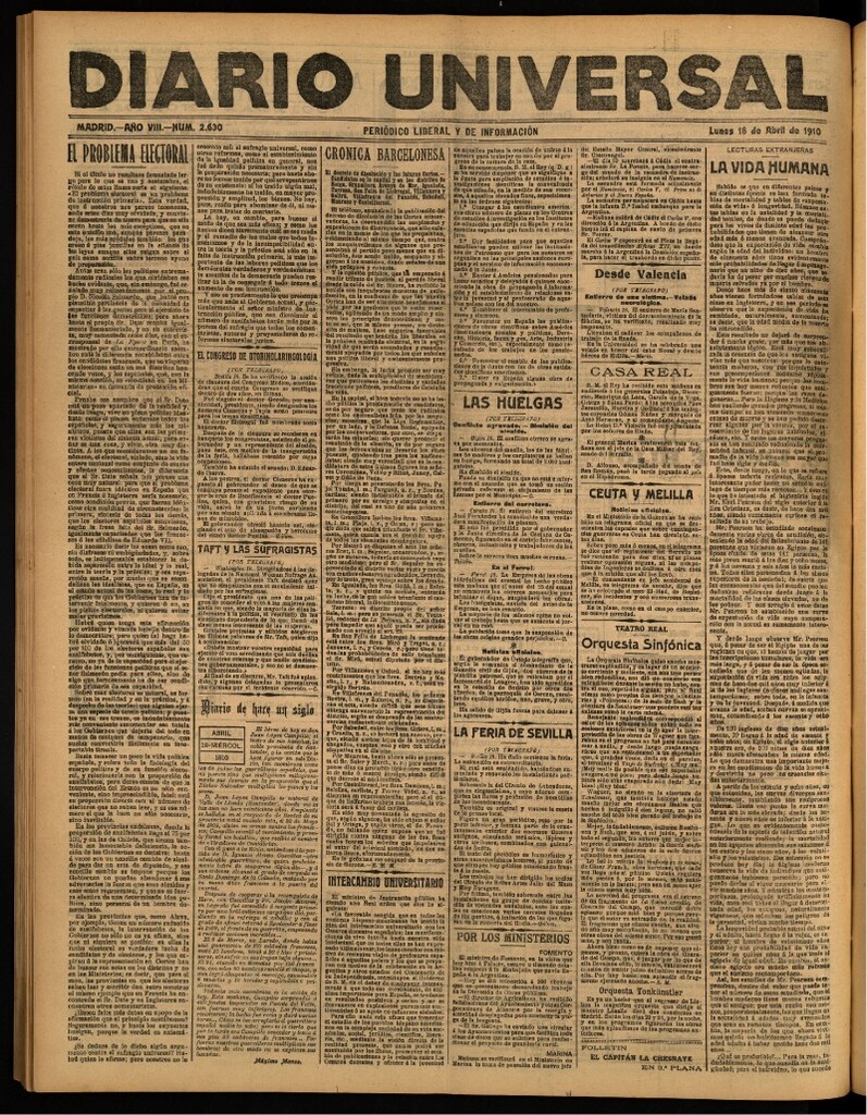 Miniatura de Diario Universal del 18 de abril de 1910