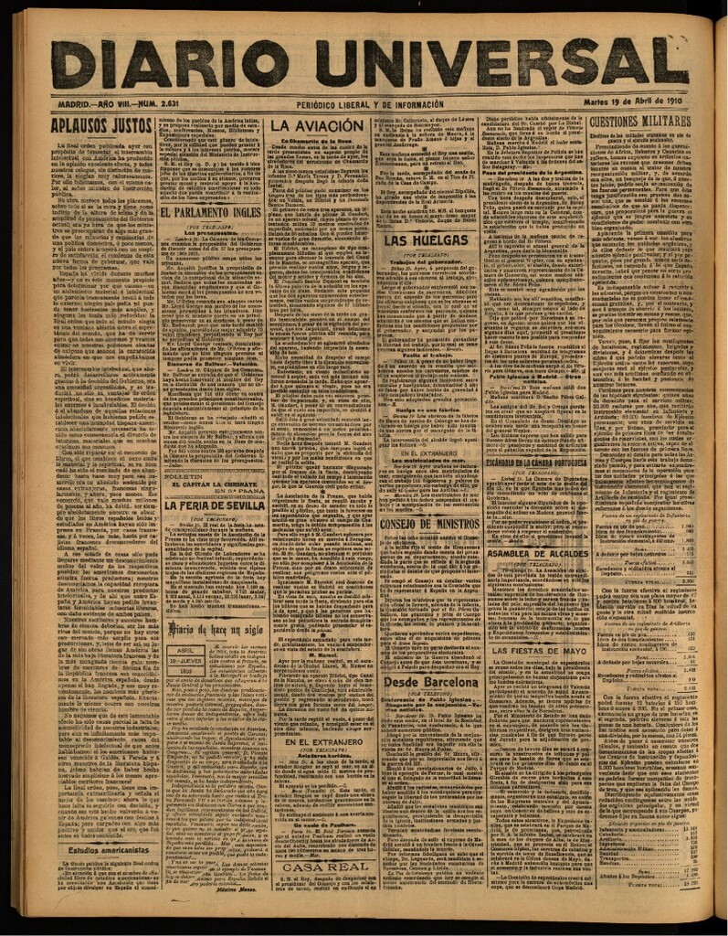 Miniatura de Diario Universal del 19 de abril de 1910