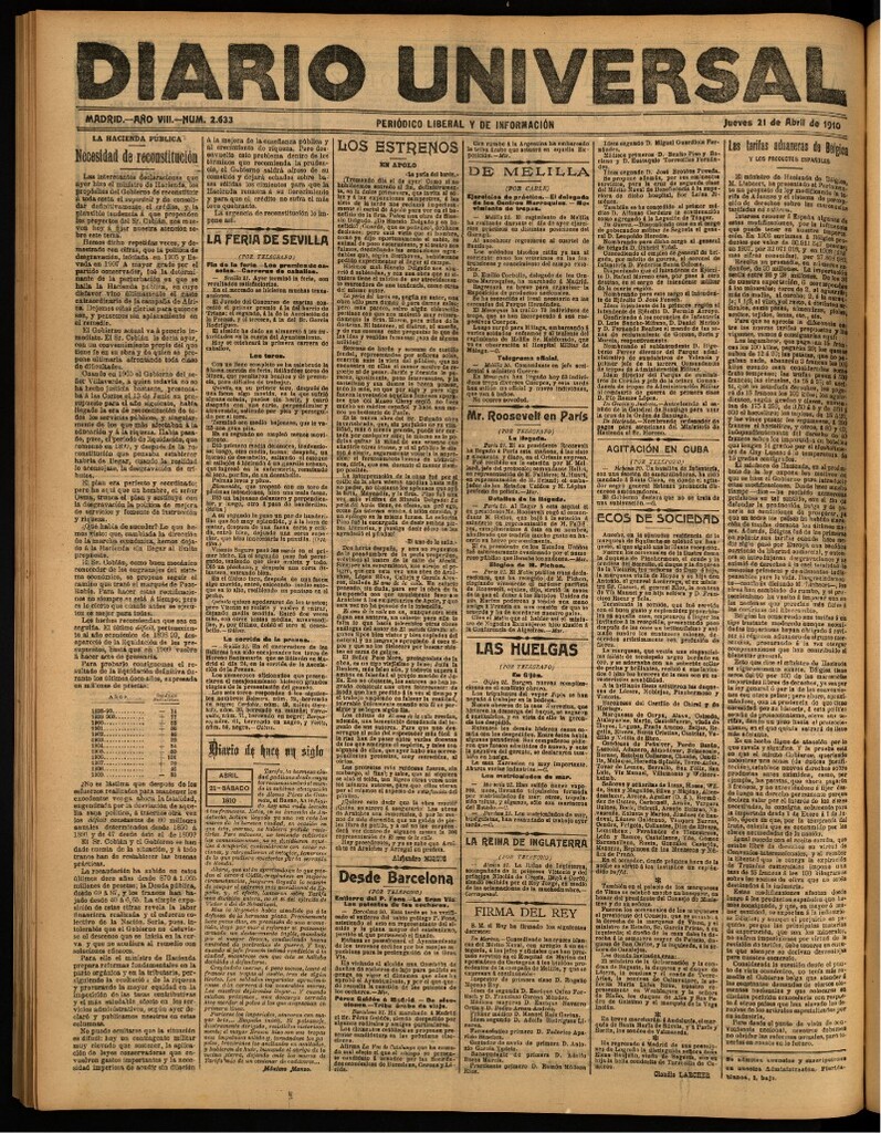 Miniatura de Diario Universal del 21 de abril de 1910