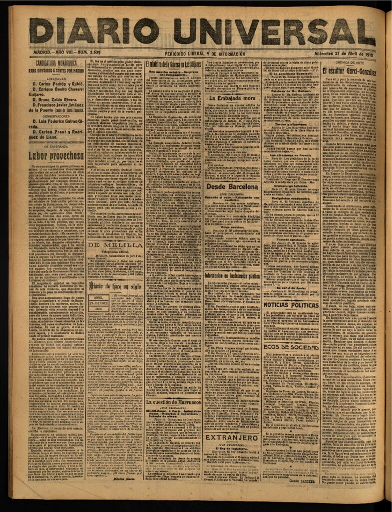 Miniatura de Diario Universal del 27 de abril de 1910