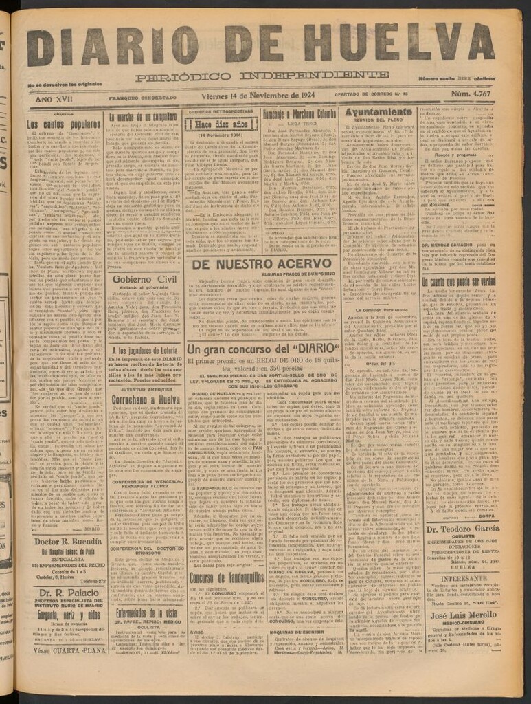 Miniatura de Diario de Huelva : periódico independiente del 14 de noviembre de 1924