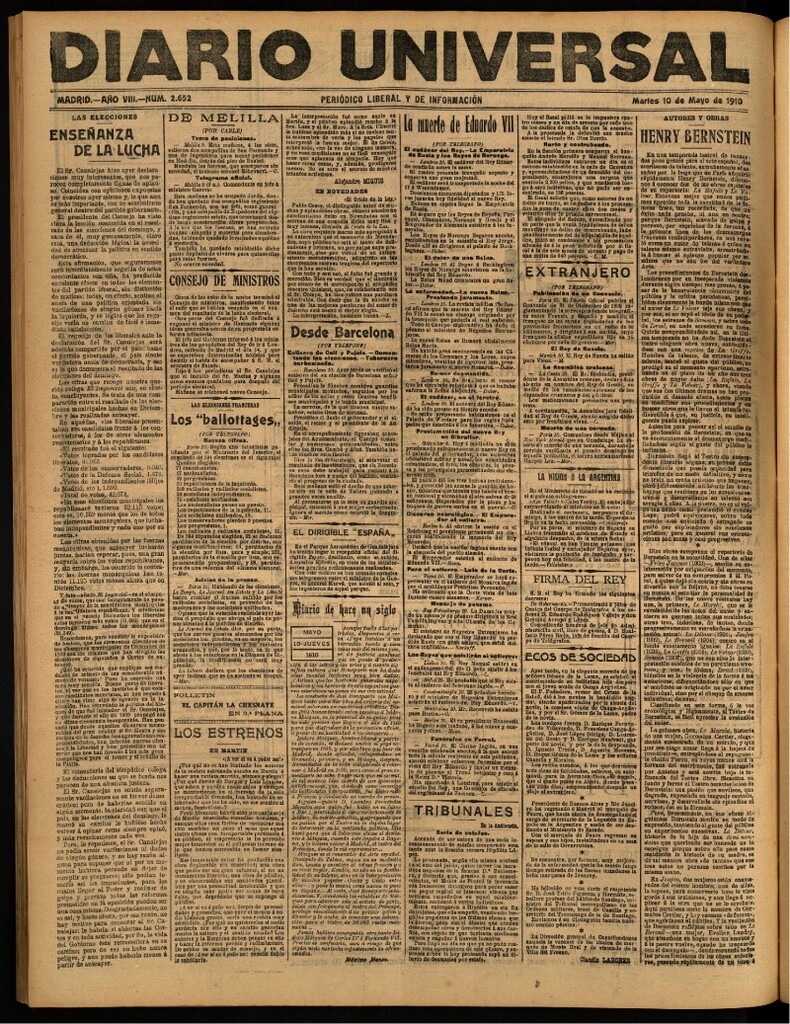 Miniatura de Diario Universal del 10 de mayo de 1910