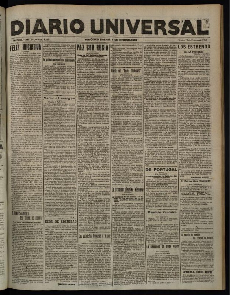 Miniatura de Diario Universal del 12 de febrero de 1918