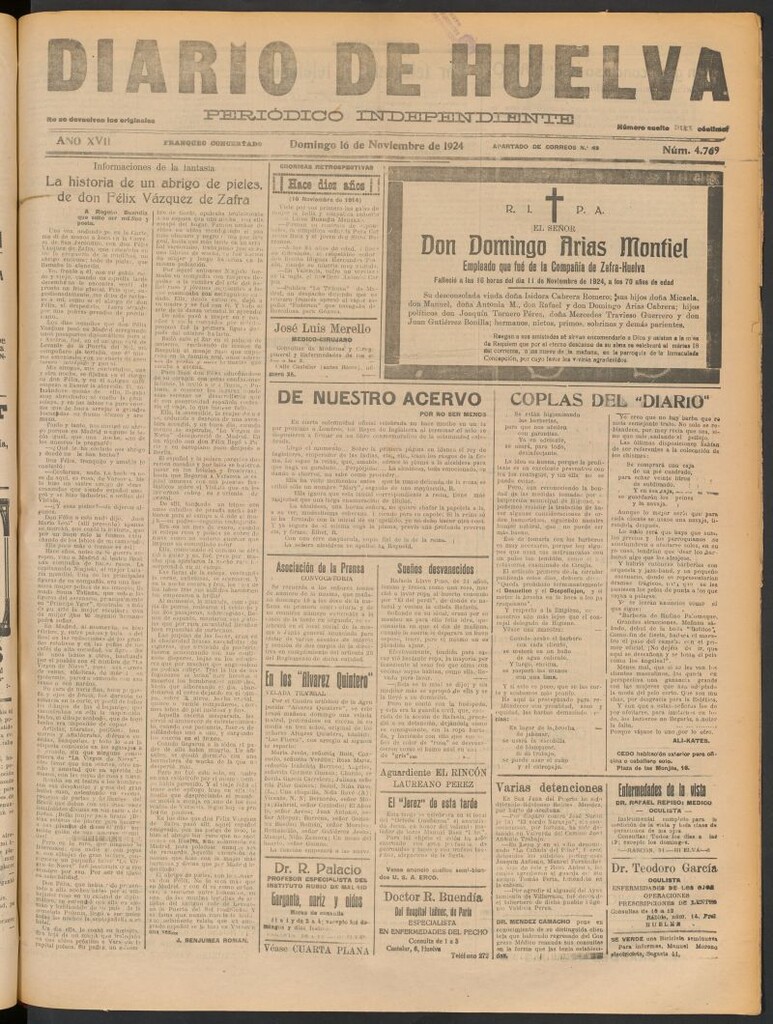 Miniatura de Diario de Huelva : periódico independiente del 16 de noviembre de 1924
