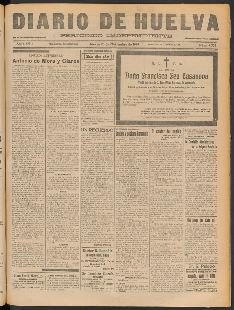 Miniatura de Diario de Huelva : periódico independiente del 20 de noviembre de 1924