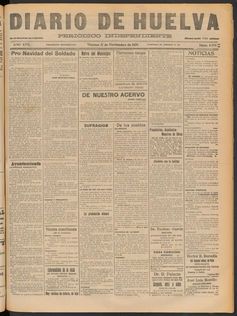 Miniatura de Diario de Huelva : periódico independiente del 21 de noviembre de 1924
