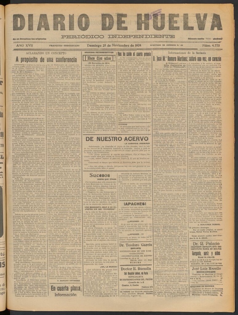 Miniatura de Diario de Huelva : periódico independiente del 23 de noviembre de 1924