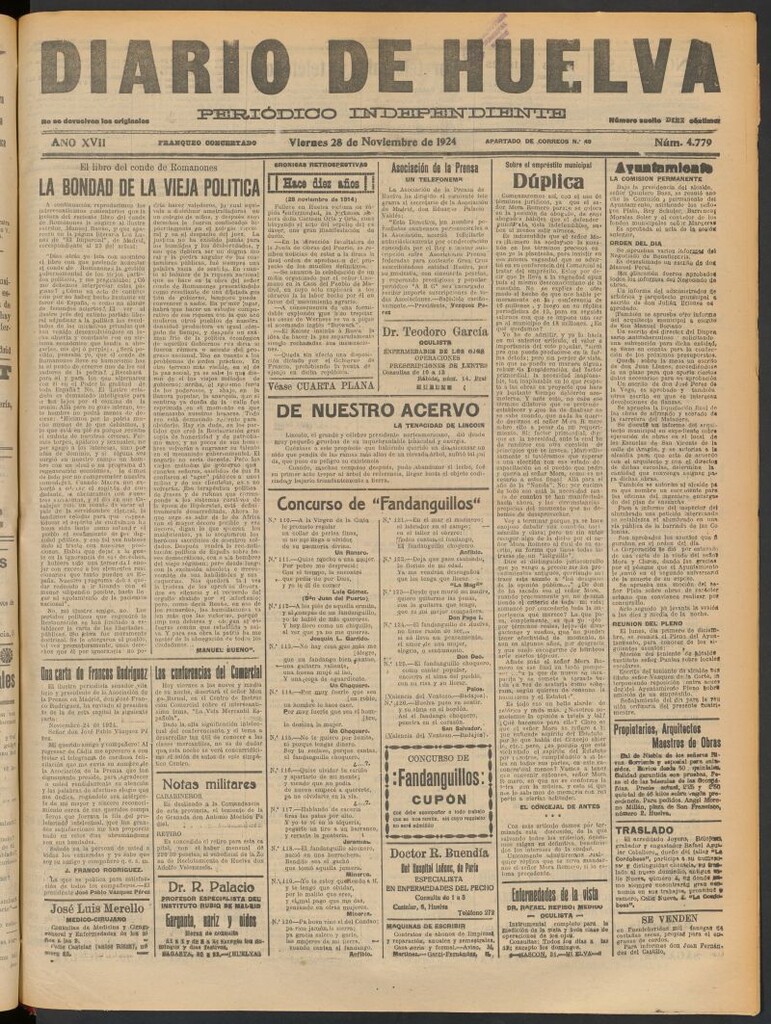 Miniatura de Diario de Huelva : periódico independiente del 28 de noviembre de 1924