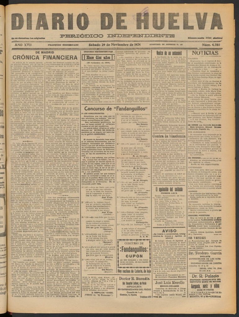 Miniatura de Diario de Huelva : periódico independiente del 29 de noviembre de 1924