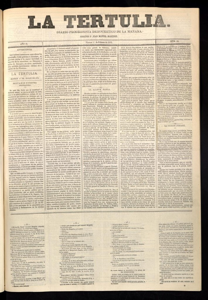 Miniatura de La Tertulia del 1 de febrero de 1872, edición extraordinaria