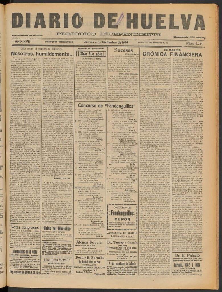 Miniatura de Diario de Huelva : periódico independiente del 4 de diciembre de 1924