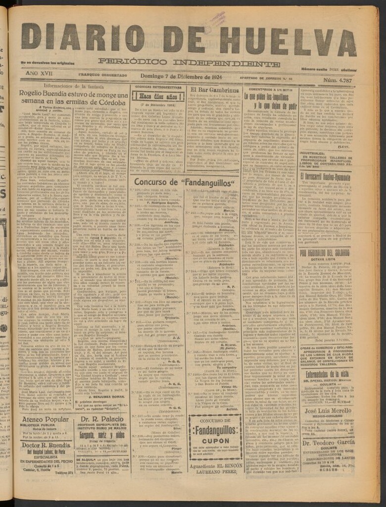 Miniatura de Diario de Huelva : periódico independiente del 7 de diciembre de 1924