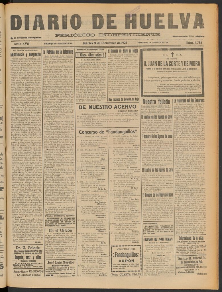 Miniatura de Diario de Huelva : periódico independiente del 9 de diciembre de 1924